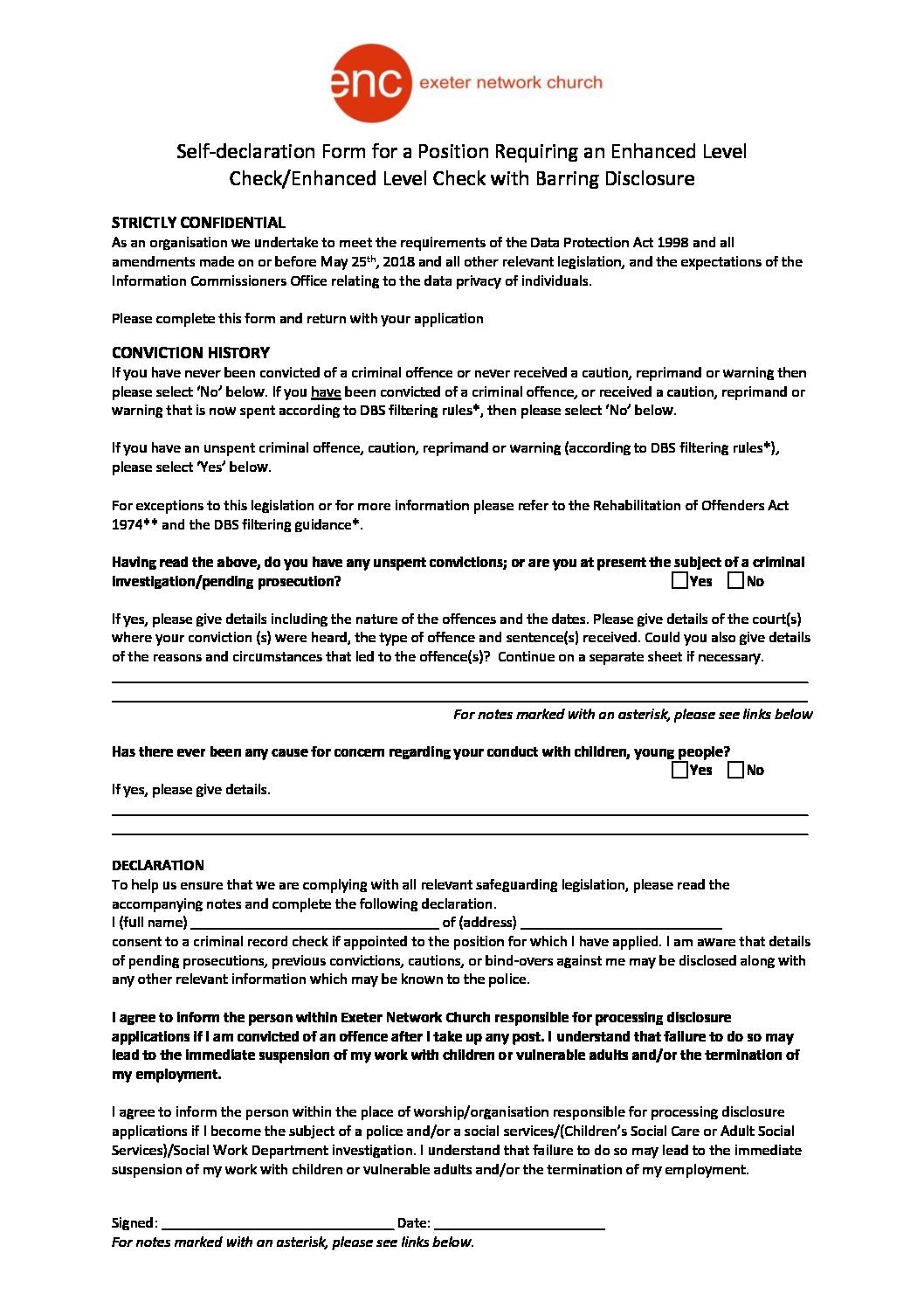 Self Declaration Form